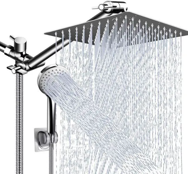 Main image of Shower Head Combo,10 Inch High Pressure Rain Shower Head with 11 in Adjustable Extension Arm and 5 Settings Handheld,Powerful Shower Spray Against Low Pressure Water with Long Hose