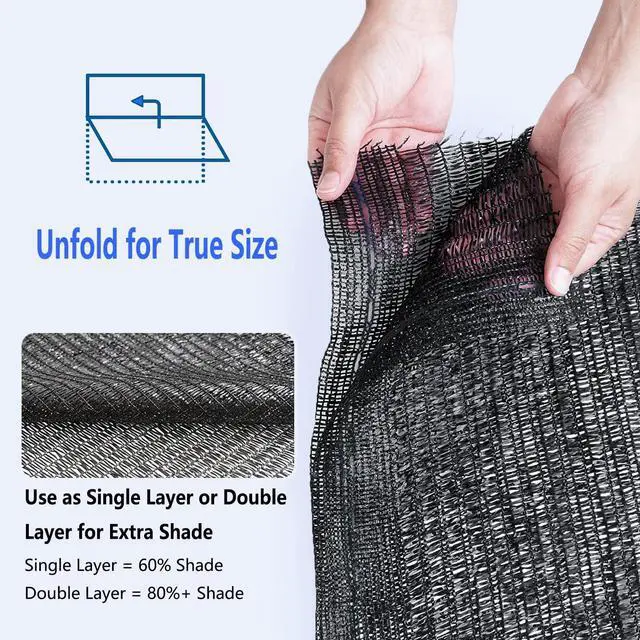 Alt view image 3 of 7 - Lawcephun 60% Shade Cloth Roll 6ft x 100ft - HDPE Sun Shade Fabric Roll, UV Block Cuttable Shade Mesh for Garden, Greenhouse, Patio, Pergola - Black Outdoor Sunblock Shade Netting
