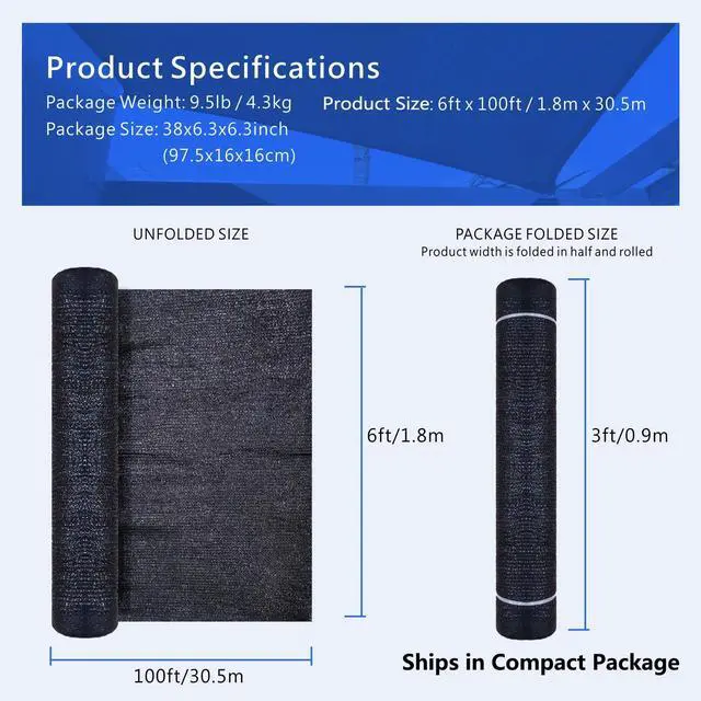 Alt view image 5 of 7 - Lawcephun 60% Shade Cloth Roll 6ft x 100ft - HDPE Sun Shade Fabric Roll, UV Block Cuttable Shade Mesh for Garden, Greenhouse, Patio, Pergola - Black Outdoor Sunblock Shade Netting