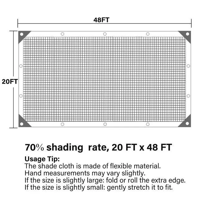 Alt view image 2 of 7 - winemana 20x48 FT Black Shade Cloth, 70% UV Resistant Mesh Tarp with Reinforced Grommets, Breathable Sun Shade Net for Garden, Greenhouse, Patio Plants and Animal Coop Cover