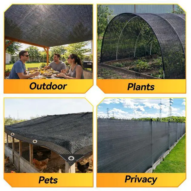 Alt view image 2 of 7 - JOJOLEE 70% Sun Shade Cloth, 20x30FT Shade Net Mesh Tarp with Grommets, Black Sunblock Cover for Outdoor Patio Plants, Pergola, Greenhouse, Chicken Coop, Backyard, Balcony