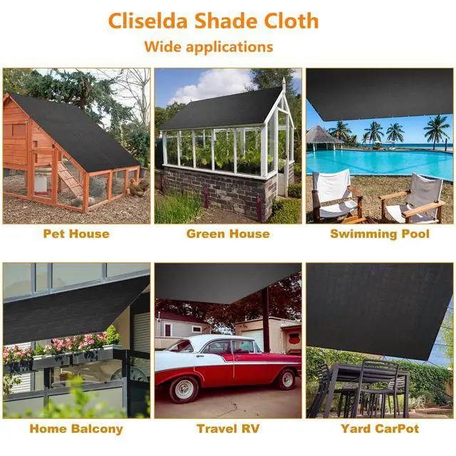 Alt view image 4 of 6 - Cliselda 70%-80% Black Shade Cloth for Patio, 10 x 50ft UV Resistant Sun Shade Mesh Net with Grommets, Mesh Tarp Plant Shade Cover for Plants Garden Greenhouse Backyard Outdoor