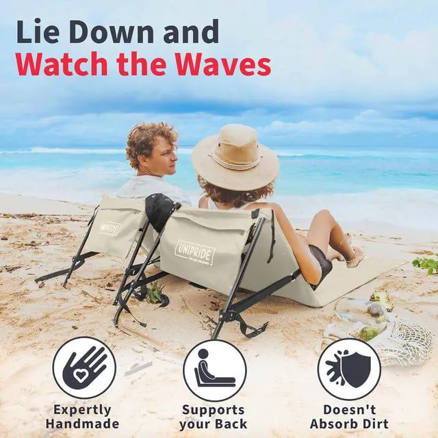 Alt view image 3 of 7 - UNIPRIDE Lightweight Beach Chairs for Adults #2026 - Beach Mat Sand Free Waterproof I Ideal as Lounger for Tanning I Relaxing, Compact & Ultimate Beach Gear (Beige)