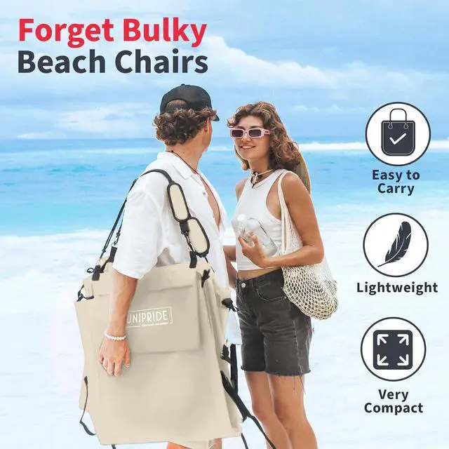 Alt view image 6 of 7 - UNIPRIDE Lightweight Beach Chairs for Adults #2026 - Beach Mat Sand Free Waterproof I Ideal as Lounger for Tanning I Relaxing, Compact & Ultimate Beach Gear (Beige)