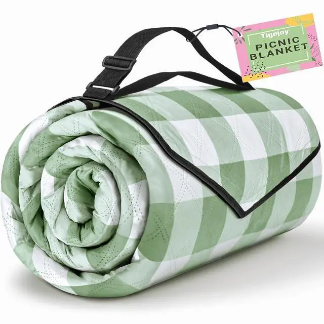 Main image of TigeJoy Extra Large Picnic Blanket Waterproof Foldable 118''x118'', Outdoor Picnic Mat Beach Blanket Sandproof for Park, Grass, Travel, Hiking, Camping Essentials, Gingham Picnic Blanket