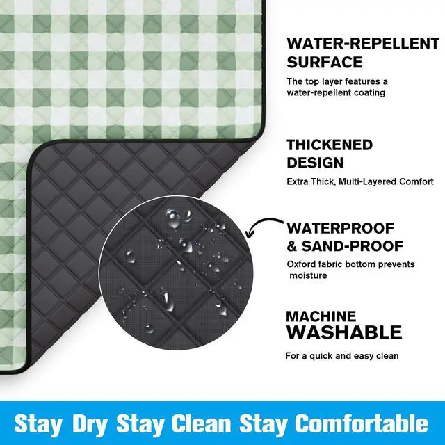 Alt view image 3 of 7 - TigeJoy Extra Large Picnic Blanket Waterproof Foldable 118''x118'', Outdoor Picnic Mat Beach Blanket Sandproof for Park, Grass, Travel, Hiking, Camping Essentials, Gingham Picnic Blanket