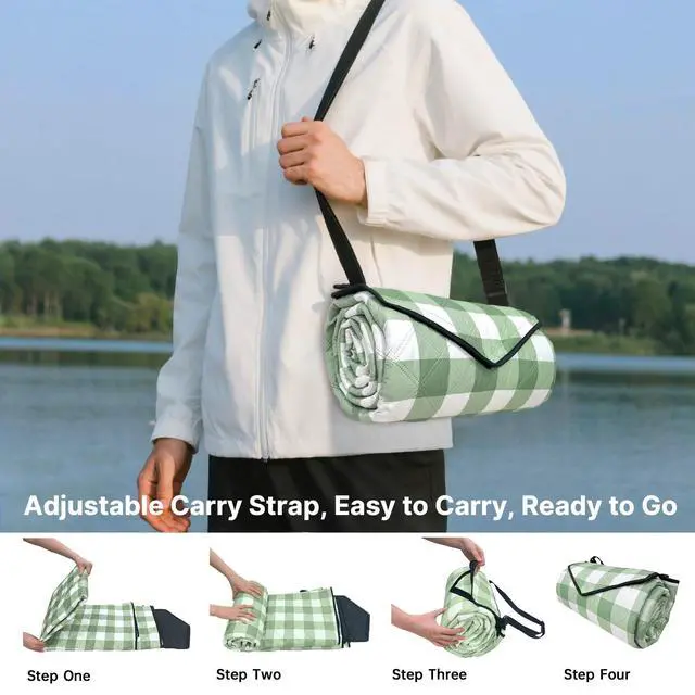Alt view image 5 of 7 - TigeJoy Extra Large Picnic Blanket Waterproof Foldable 118''x118'', Outdoor Picnic Mat Beach Blanket Sandproof for Park, Grass, Travel, Hiking, Camping Essentials, Gingham Picnic Blanket