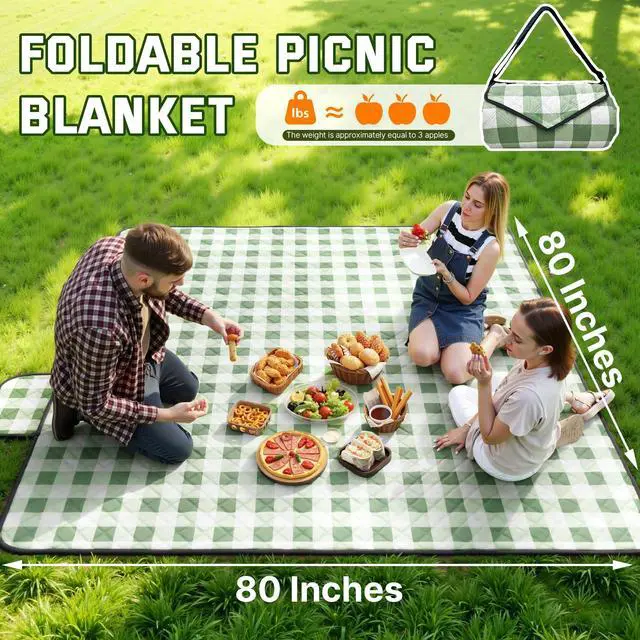 Alt view image 4 of 7 - TigeJoy Extra Large Picnic Blanket Waterproof Foldable 118''x118'', Outdoor Picnic Mat Beach Blanket Sandproof for Park, Grass, Travel, Hiking, Camping Essentials, Gingham Picnic Blanket