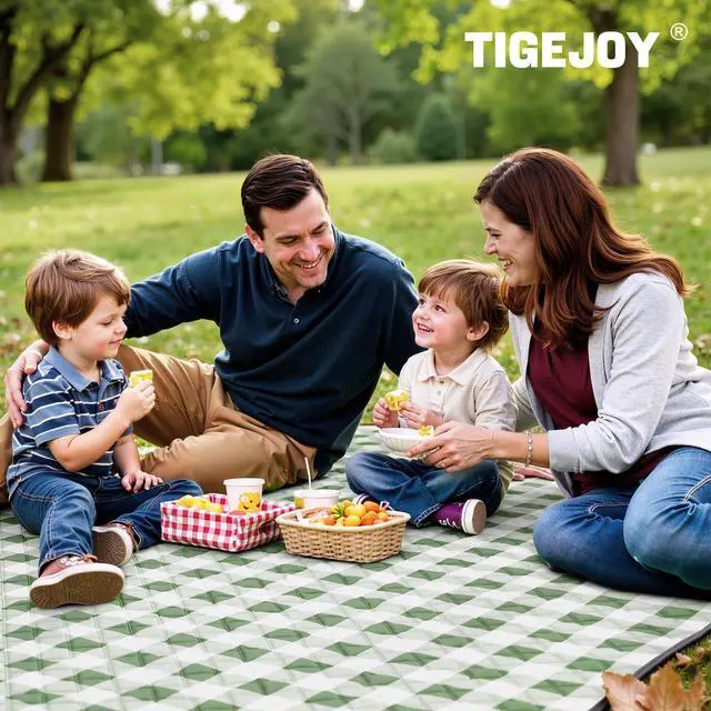 Alt view image 7 of 7 - TigeJoy Extra Large Picnic Blanket Waterproof Foldable 118''x118'', Outdoor Picnic Mat Beach Blanket Sandproof for Park, Grass, Travel, Hiking, Camping Essentials, Gingham Picnic Blanket
