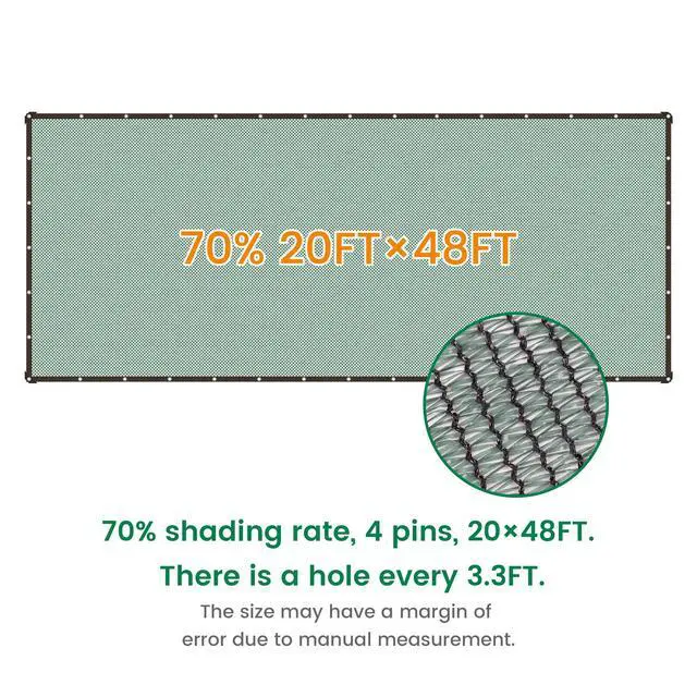 Alt view image 3 of 6 - Xlimin 70% 20 X 48 FT Green Shade Cloth, Outdoor Woven Sun Shade with Grommets, Durable Breathable Netting Shading Antifreezing for Patio, Garden, DIY Home, Plants Cover, Greenhouse, Dog Kennel