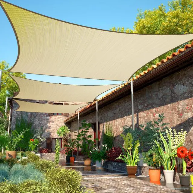Main image of ShadeMart 12' x 20' Beige Sun Shade Sail UPF50 Rectangle Canopy Fabric Cloth Screen smTAPR1220, Water and Air Permeable & UV Resistant, Heavy Duty, Carport Patio Outdoor - (We Customize Size)