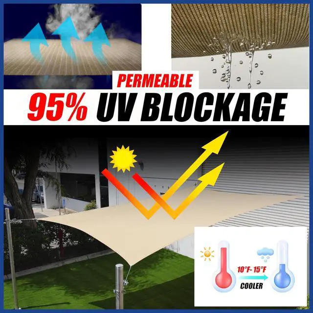 Alt view image 2 of 7 - ShadeMart 12' x 20' Beige Sun Shade Sail UPF50 Rectangle Canopy Fabric Cloth Screen smTAPR1220, Water and Air Permeable & UV Resistant, Heavy Duty, Carport Patio Outdoor - (We Customize Size)