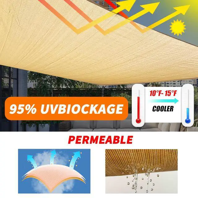Alt view image 3 of 7 - OOTONAT 16' x 20' Rectangular Sun Sail Shades Canopy UV Block Outdoor Shades for Patio Garden Backyard Pergola Shade Cover Sand