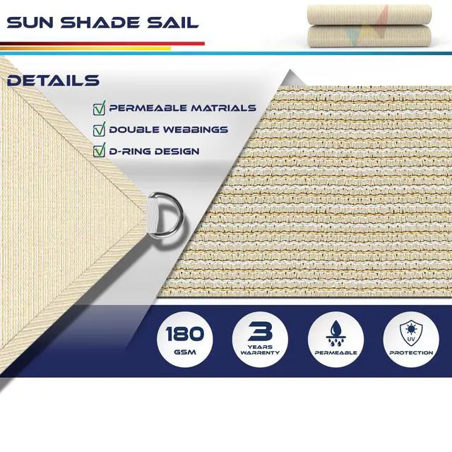 Alt view image 3 of 7 - Windscreen4less 16' x 20' Sun Shade Sail Rectangle Outdoor Canopy Cover UV Block for Backyard Porch Pergola Deck Garden Patio (Beige)