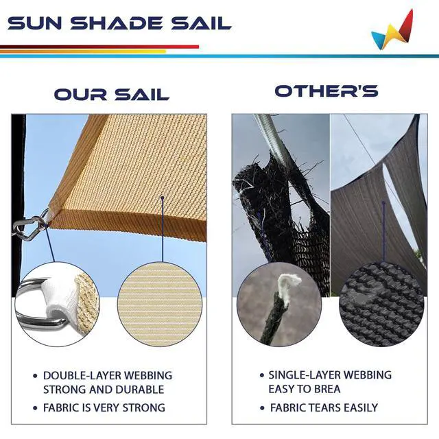 Alt view image 4 of 7 - Windscreen4less 16' x 20' Sun Shade Sail Rectangle Outdoor Canopy Cover UV Block for Backyard Porch Pergola Deck Garden Patio (Beige)