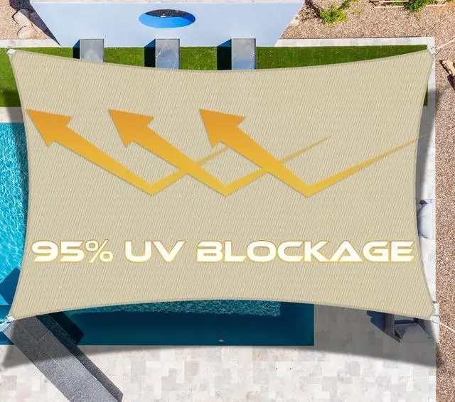 Alt view image 7 of 7 - Windscreen4less 16' x 20' Sun Shade Sail Rectangle Outdoor Canopy Cover UV Block for Backyard Porch Pergola Deck Garden Patio (Beige)