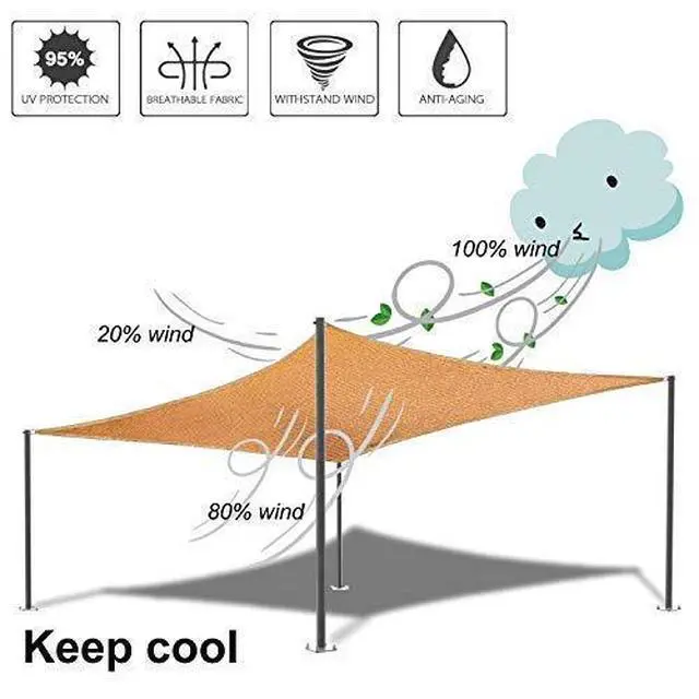 Alt view image 5 of 6 - Rectangle Sun Shade Sail Canopy, 16' x 20' Outdoor Shade Cloth Patio Cover - Sunshade Sails Awning Shelter for Deck Garden Lawn Yard (Sand)