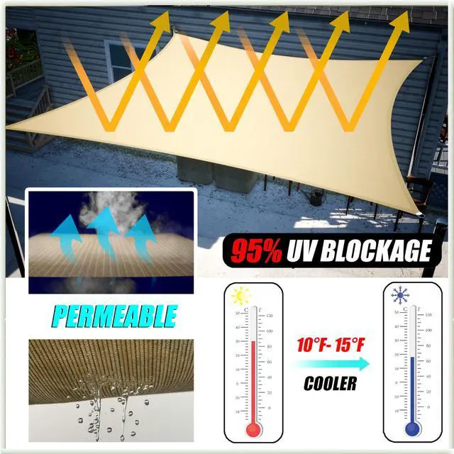 Alt view image 2 of 7 - Amgo 22' x 22' x 22' Beige Triangle Sun Shade Sail Outdoor Canopy Awning, UPF50+ AGTAPT22, 95% UV Blockage, Water & Air Permeable, Commercial Standard Heavy Duty (We Make Custom Size)