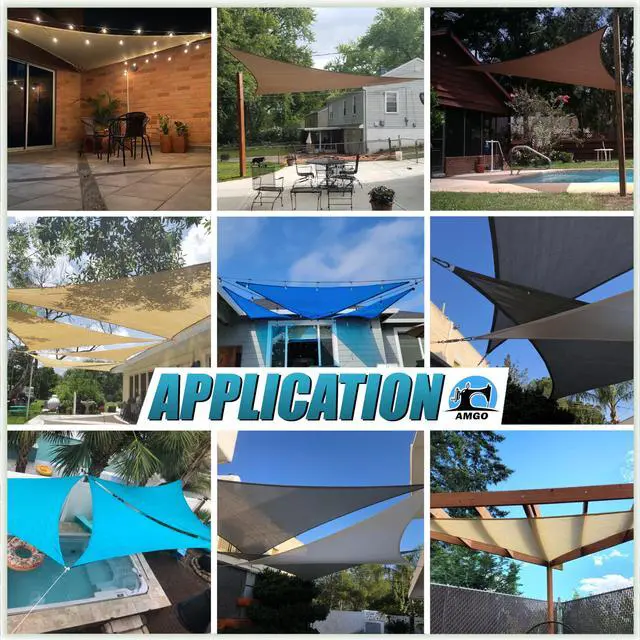 Alt view image 4 of 7 - Amgo 22' x 22' x 22' Beige Triangle Sun Shade Sail Outdoor Canopy Awning, UPF50+ AGTAPT22, 95% UV Blockage, Water & Air Permeable, Commercial Standard Heavy Duty (We Make Custom Size)