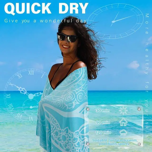 Alt view image 4 of 7 - Widdonen Turkish Beach Towel Quick Dry Absorbent Cotton Lightweight Thin Bathroom Bath Pool Swim Towels Extra Large Oversized Sand Free Beach Accessories Essentials Stuff Cloud Gift for Adults