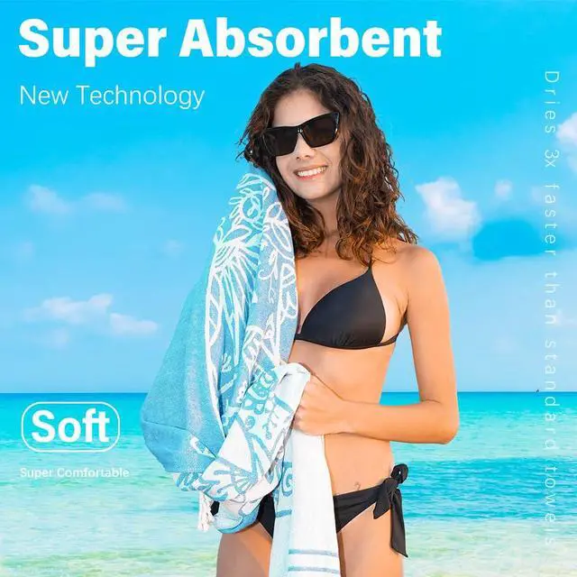 Alt view image 6 of 7 - Widdonen Turkish Beach Towel Quick Dry Absorbent Cotton Lightweight Thin Bathroom Bath Pool Swim Towels Extra Large Oversized Sand Free Beach Accessories Essentials Stuff Cloud Gift for Adults