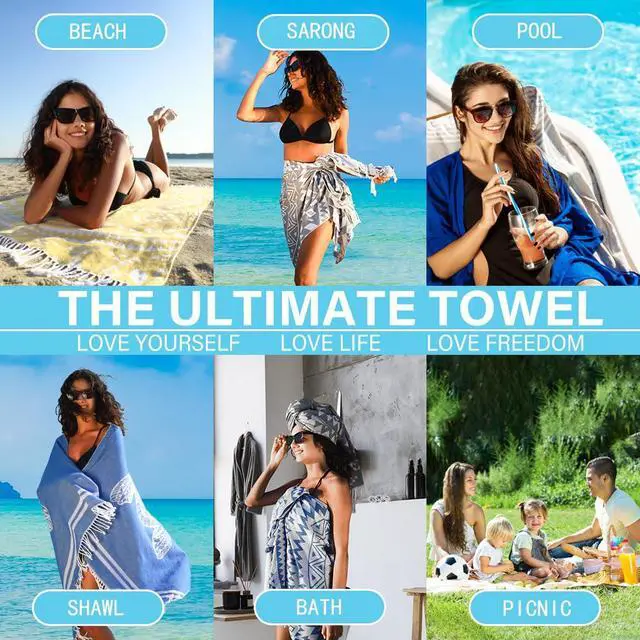 Alt view image 7 of 7 - Widdonen Turkish Beach Towel Quick Dry Absorbent Cotton Lightweight Thin Bathroom Bath Pool Swim Towels Extra Large Oversized Sand Free Beach Accessories Essentials Stuff Cloud Gift for Adults
