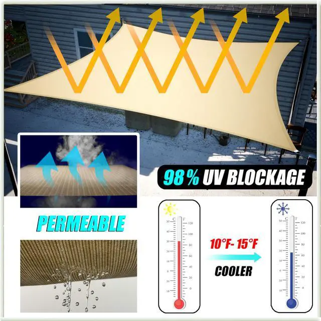 Alt view image 2 of 7 - Amgo 16' x 20' Beige Rectangle Sun Shade Sail Canopy Awning UPF50+ AGTAPR1620, 95% UV Blockage, Water & Air Permeable, Commercial and Residential