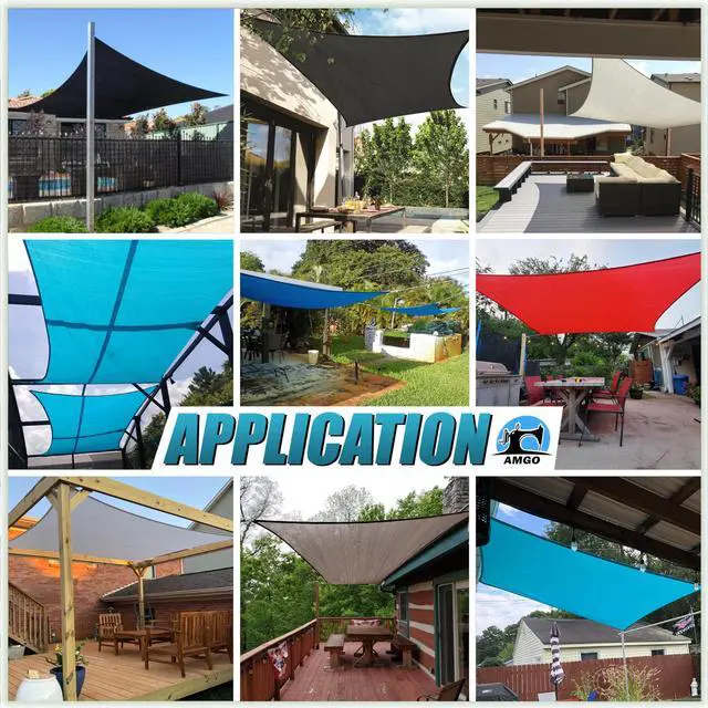 Alt view image 4 of 7 - Amgo 16' x 20' Beige Rectangle Sun Shade Sail Canopy Awning UPF50+ AGTAPR1620, 95% UV Blockage, Water & Air Permeable, Commercial and Residential