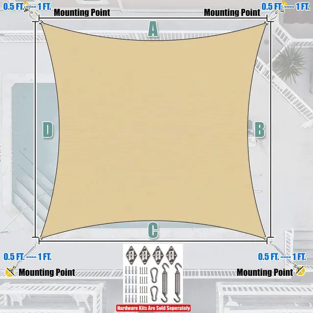 Alt view image 7 of 7 - Amgo 16' x 20' Beige Rectangle Sun Shade Sail Canopy Awning UPF50+ AGTAPR1620, 95% UV Blockage, Water & Air Permeable, Commercial and Residential