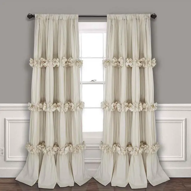 Main image of Homechoice Decor Thermal Insulated Blackout Window Curtains, 54" W x 84" L (Pair), Boho Ruched Window Treatments with 3 Rows of Butterfly Flowers, Rustic Rod Pocket Drapes for Room, Camel (LQ-30)