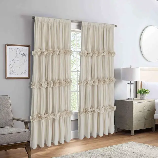Alt view image 2 of 7 - Homechoice Decor Thermal Insulated Blackout Window Curtains, 54" W x 84" L (Pair), Boho Ruched Window Treatments with 3 Rows of Butterfly Flowers, Rustic Rod Pocket Drapes for Room, Camel (LQ-30)