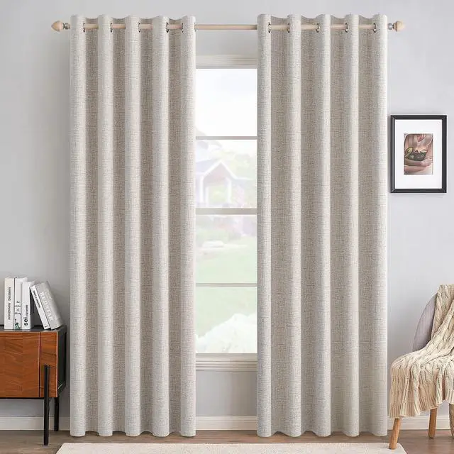 Main image of MIULEE 100% Blackout Linen Textured Curtains for Bedroom Solid Thermal Insulated Ivory Grommet Room Darkening Curtains & Drapes Luxury Decor for Living Room Nursery 62 x 84 Inch (2 Panels)
