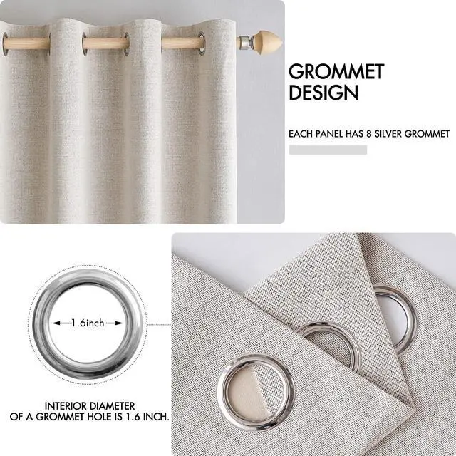 Alt view image 4 of 7 - MIULEE 100% Blackout Linen Textured Curtains for Bedroom Solid Thermal Insulated Ivory Grommet Room Darkening Curtains & Drapes Luxury Decor for Living Room Nursery 62 x 84 Inch (2 Panels)