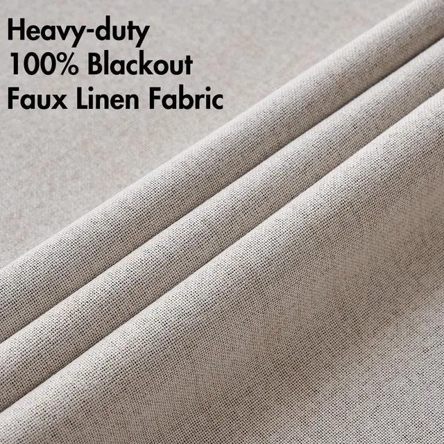 Alt view image 5 of 7 - MIULEE 100% Blackout Linen Textured Curtains for Bedroom Solid Thermal Insulated Ivory Grommet Room Darkening Curtains & Drapes Luxury Decor for Living Room Nursery 62 x 84 Inch (2 Panels)