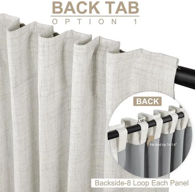 Alt view image 3 of 7 - 100% Blackout Shield Linen Blackout Curtains for Bedroom 108 Inches Long, Back Tab/Rod Pocket Living Room Drapes, Thermal Insulated Blackout Curtains 2 Panels Set, 50" W x 108" L, Beige