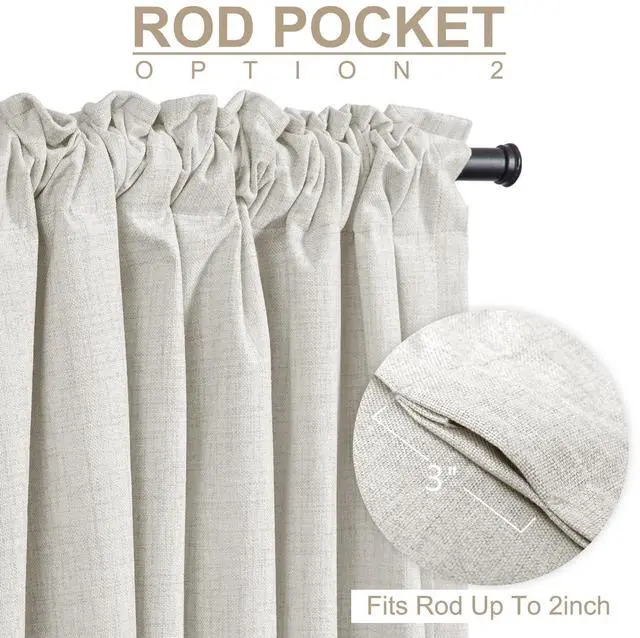 Alt view image 4 of 7 - 100% Blackout Shield Linen Blackout Curtains for Bedroom 108 Inches Long, Back Tab/Rod Pocket Living Room Drapes, Thermal Insulated Blackout Curtains 2 Panels Set, 50" W x 108" L, Beige
