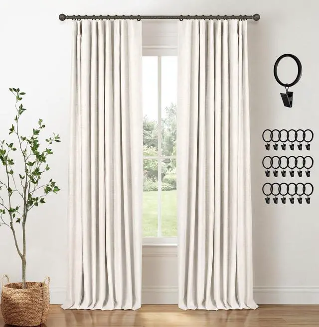 Main image of INOVADAY 100% Blackout Curtains for Bedroom, Black Out Curtains 102 Inch Long, Clip Rings Linen Blackout Drapes, Thermal Insulated Room Darkening for Living Room, 2 Panels - Beige,W50xL102