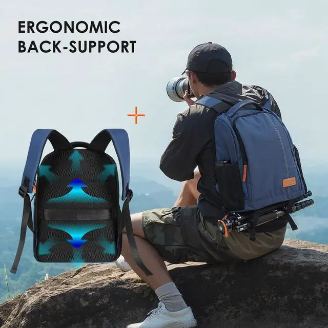 Alt view image 6 of 7 - TARION Large Camera Backpacks for Photographers - Waterproof Camera Bag Photography backpack with 15.6" Laptop Compartment Rain Cover Side Access Tripod Holder(TB04 Blue)