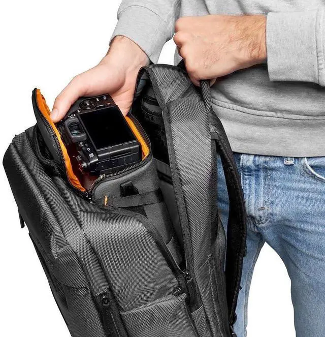 Alt view image 3 of 7 - Lowepro GearUp Creator Box Large II, Mirrorless and DSLR Camera Bag, Camera Case with QuickDoor Access, Made with Recycled Fabric, Orange Padded Interior Dividers, Grey