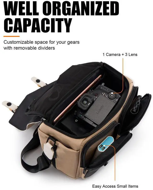 Alt view image 2 of 7 - Cwatcun Camera Bag Camera Crossbody Shoulder Messenger Case, Travel Photography Bag for Men/Women with Tripod Holder for Canon, Nikon, Sony, Fuji DSLR/SLR/Mirrorless Cameras, Lens and Accessories