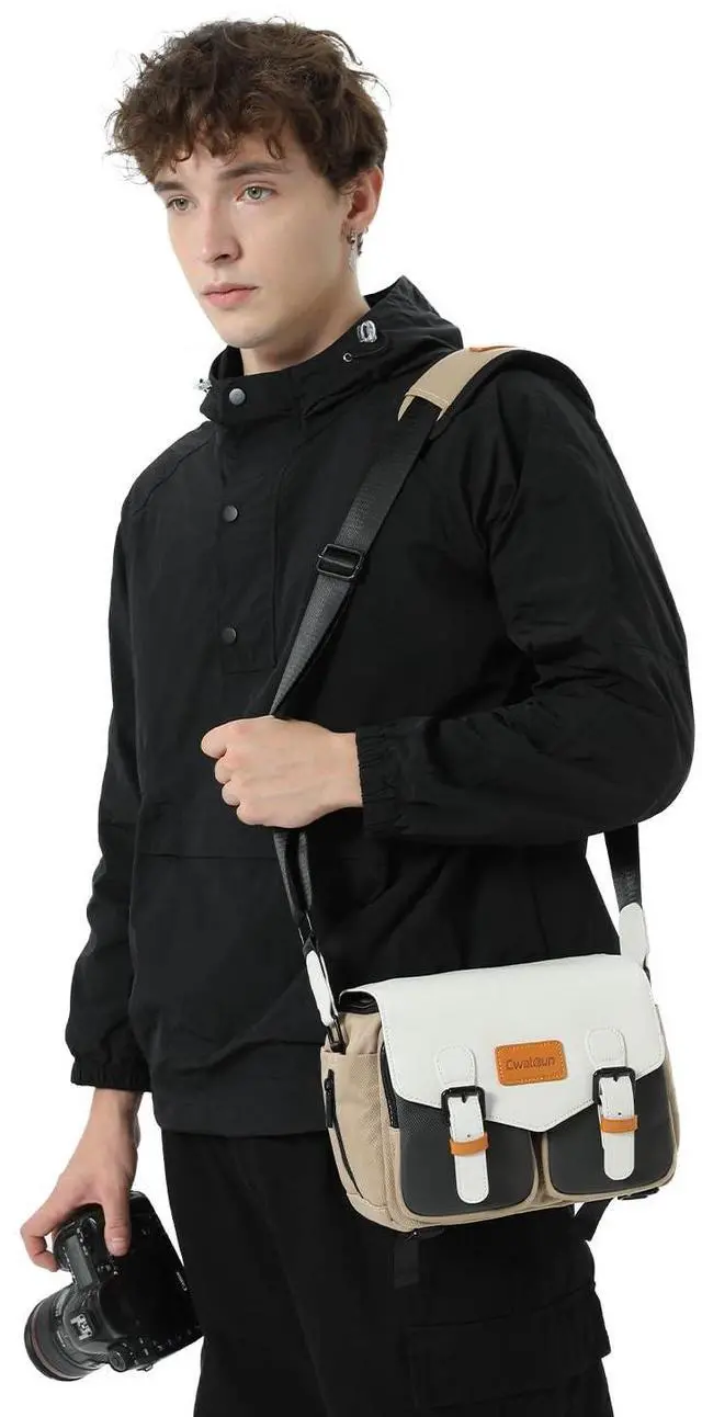 Alt view image 7 of 7 - Cwatcun Camera Bag Camera Crossbody Shoulder Messenger Case, Travel Photography Bag for Men/Women with Tripod Holder for Canon, Nikon, Sony, Fuji DSLR/SLR/Mirrorless Cameras, Lens and Accessories