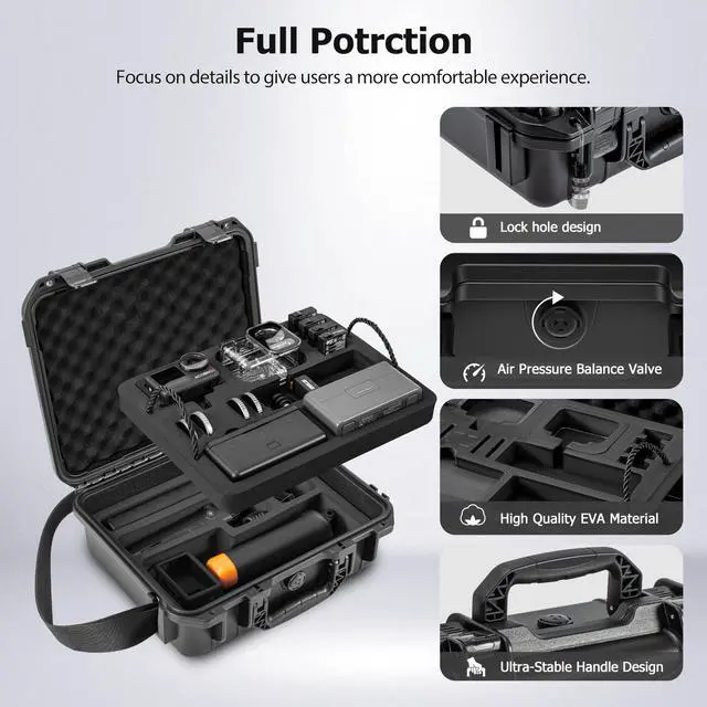 Alt view image 3 of 6 - Tomat Action 6/5 Pro Case Waterproof Hard Dual Layer Case For DJI Osmo Action 6/5 Pro/4/3 Accessories Premium Hard Travel Carry Bag Protective, Compatible for MIC 2/Multifunctional Charging Handle