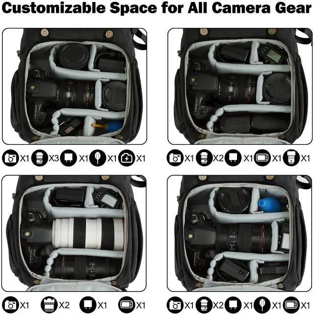 Alt view image 3 of 6 - BAGSMART Camera Backpack, Large DSLR/SLR Waterproof Photography Bag Fit up to 15" Laptop with Tripod Holder, Waist Belt and Rain Cover, Black
