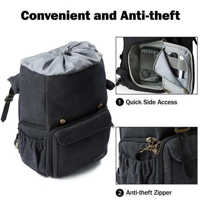 Alt view image 4 of 6 - BAGSMART Camera Backpack, Large DSLR/SLR Waterproof Photography Bag Fit up to 15" Laptop with Tripod Holder, Waist Belt and Rain Cover, Black