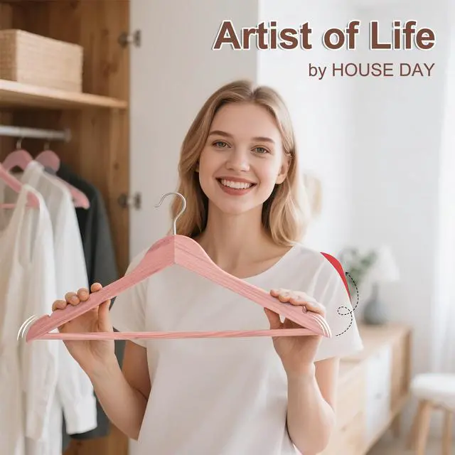 Alt view image 2 of 7 - HOUSE DAY Cedar Hangers for Closet 30 Pack, Smooth Cedar Wood Hangers with Rings, 360° Swivel Hook, U-Shape Notched, Non Slip Pant Bar, Sturdy Wooden Clothes Hanger for Coats, Dresses, Suits