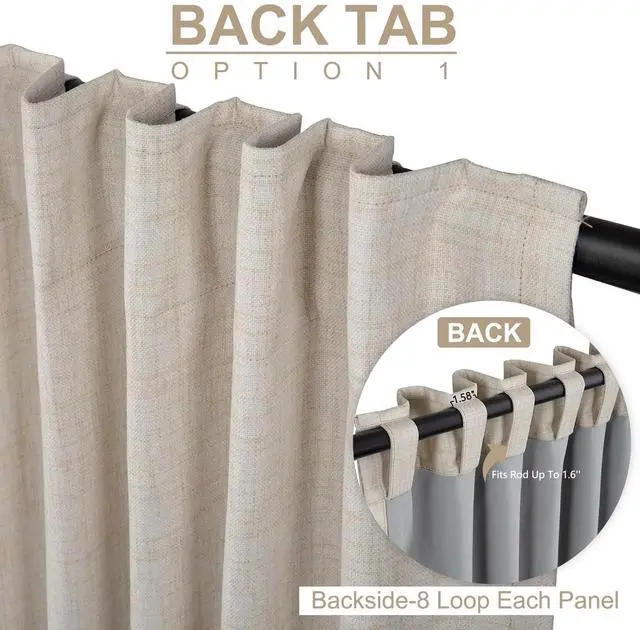 Alt view image 4 of 7 - 100% Blackout Shield Linen Blackout Curtains for Bedroom 102 Inches Long, Back Tab/Rod Pocket Living Room Drapes, Thermal Insulated Blackout Curtains 2 Panels Set, 50" W x 102" L,Cream