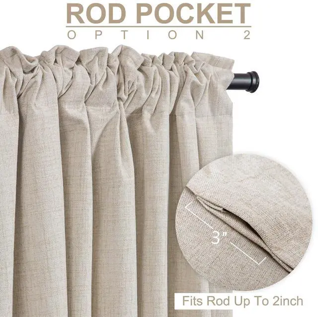 Alt view image 5 of 7 - 100% Blackout Shield Linen Blackout Curtains for Bedroom 102 Inches Long, Back Tab/Rod Pocket Living Room Drapes, Thermal Insulated Blackout Curtains 2 Panels Set, 50" W x 102" L,Cream