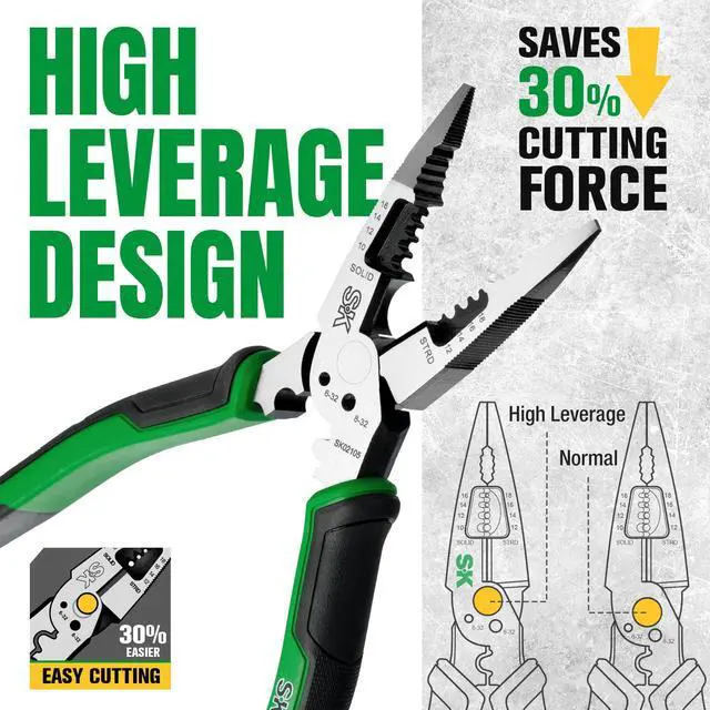 Alt view image 4 of 7 - SK 3-Piece Multi-use Pliers Set, 7-Inch Diagonal Plier, 8-Inch Noodle Nose and Linesman Pliers, CR-V Construction, Anti-slip Handle, with EVA Foam Tool Organizer