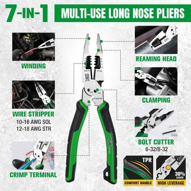 Alt view image 6 of 7 - SK 3-Piece Multi-use Pliers Set, 7-Inch Diagonal Plier, 8-Inch Noodle Nose and Linesman Pliers, CR-V Construction, Anti-slip Handle, with EVA Foam Tool Organizer