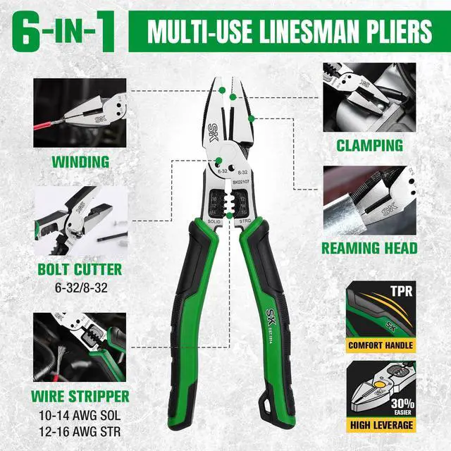 Alt view image 7 of 7 - SK 3-Piece Multi-use Pliers Set, 7-Inch Diagonal Plier, 8-Inch Noodle Nose and Linesman Pliers, CR-V Construction, Anti-slip Handle, with EVA Foam Tool Organizer